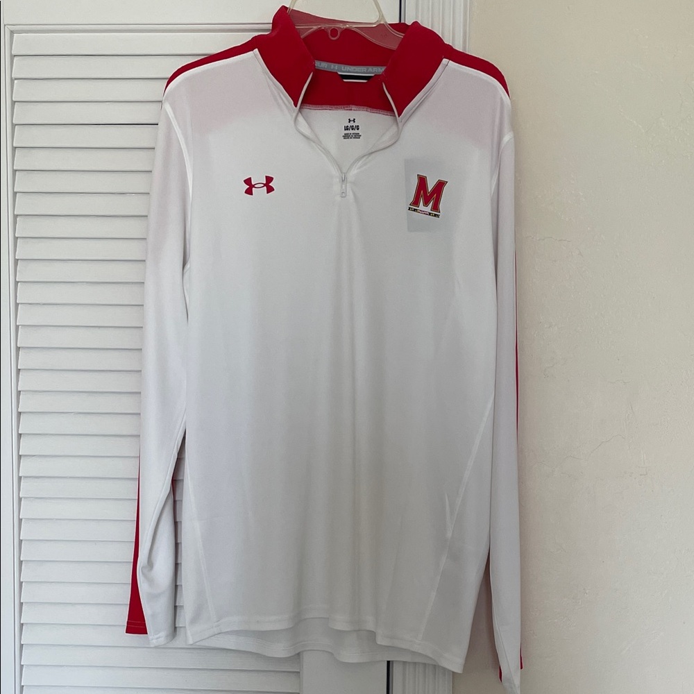 University of Maryland. Under Armour Red and White Quarter-Zip Top. Never worn